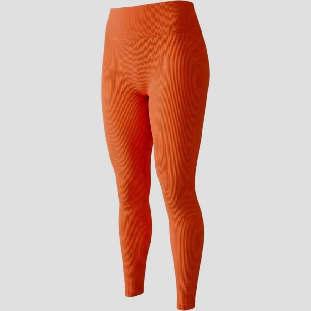 Spiritual Gangster Ribbed High Waist Leggings Orange Women M/L Seamless Yoga